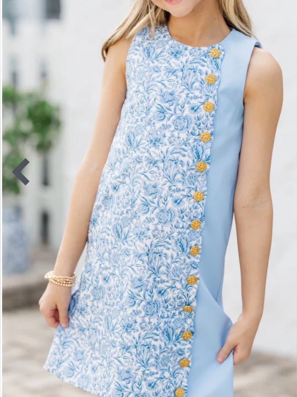 Shop the Mint Girls Layla Dress Size 14/16 Blue Toile Colorblock Gold Button